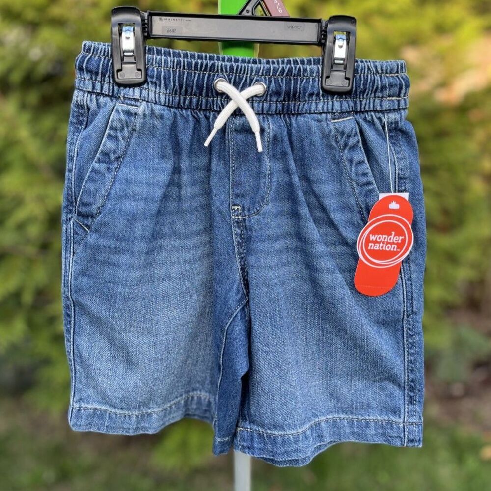 Wonder Nation Boys' Pull-On Denim Shorts Medium Wash Blue Size S (6–7)